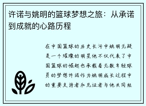 许诺与姚明的篮球梦想之旅：从承诺到成就的心路历程
